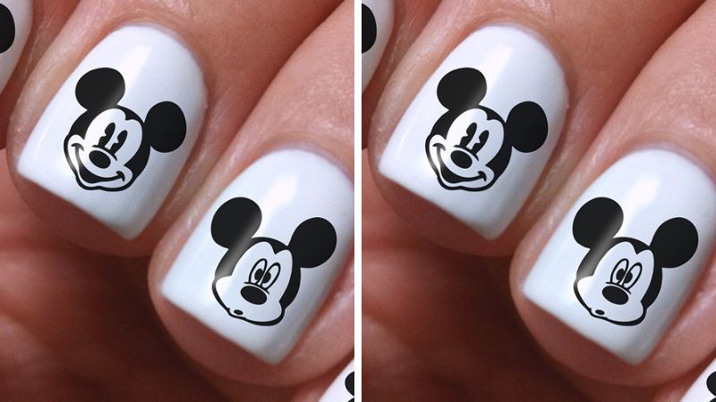 Mẫu nail hoạt hình chuột Mickey trắng đen