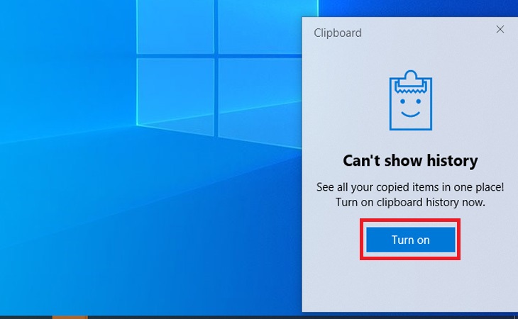 Cần nhấn chọn Turn on để mở bộ nhớ lưu trữ của clipboard