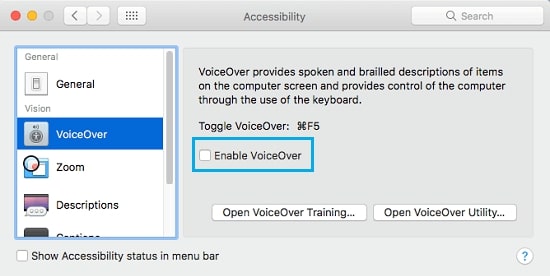 Bỏ chọn hộp nhỏ bên cạnh Enable VoiceOver nếu bạn muốn tắt hoặc ngược lại.