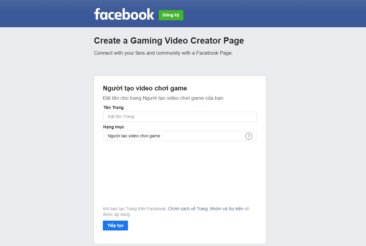 Cách đăng ký Facebook Gaming