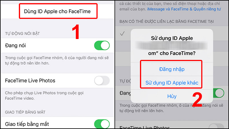 Chọn Dùng ID Apple cho FaceTime