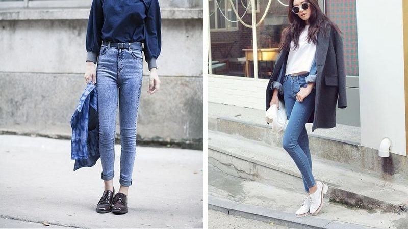 Giày oxford nữ, áo khoác denim và quần jean
