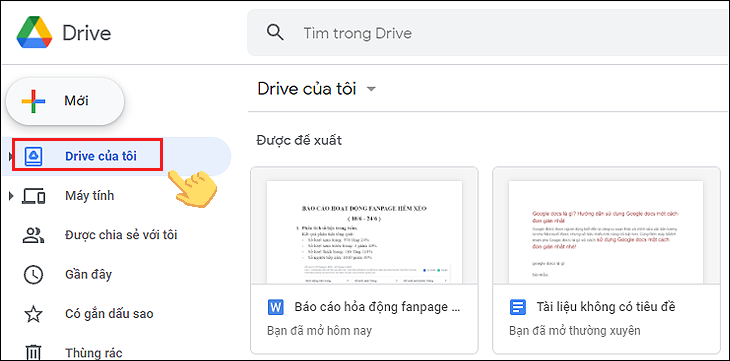 vào Google Drive, sau đó nhấn chọn mục Drive của tôi.