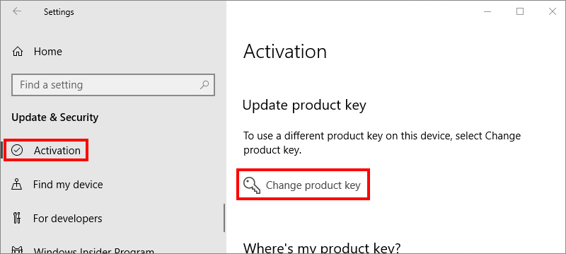 Bước 3 - Chọn Activation sau đó chọn Change product key