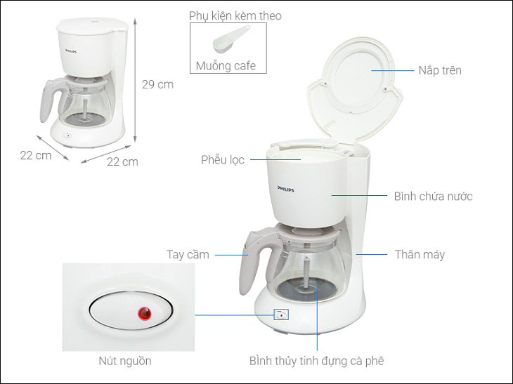 Cấu tạo máy pha cà phê Philips HD7447 có cấu tạo đơn giản