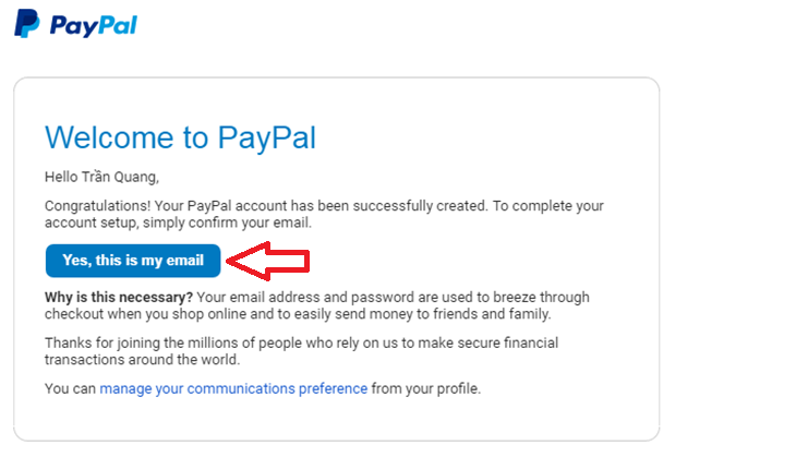 Xác thực đăng kí tài khoản PayPal