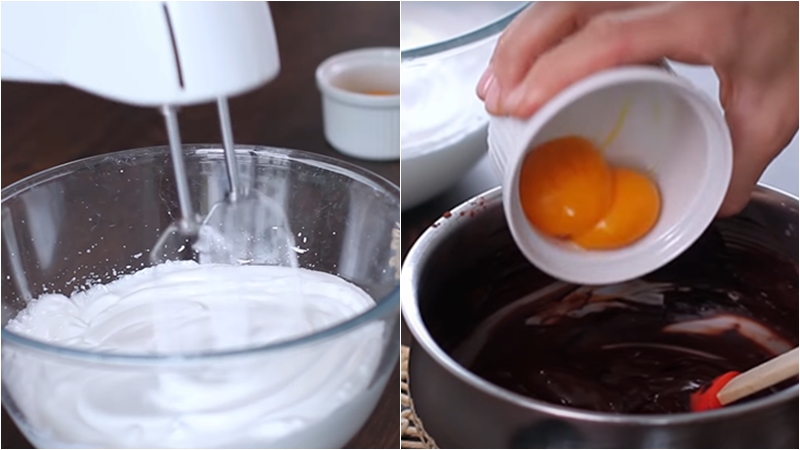 Đánh bông lòng trắng trứng để làm bánh souffle chocolate