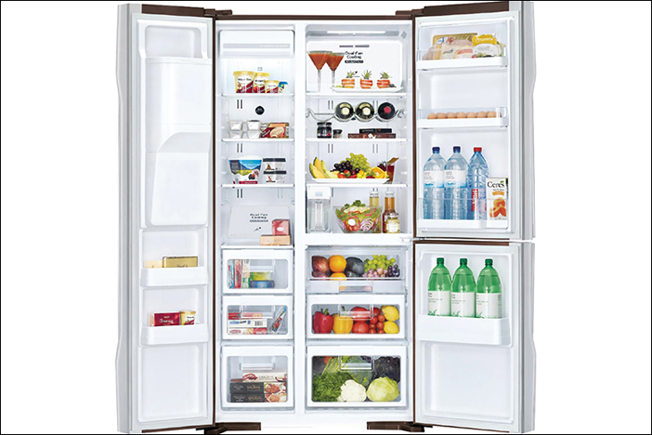Tủ lạnh side by side được thiết kế ngăn mát, ngăn đá bố trí theo chiều dọc riêng biệt nhau