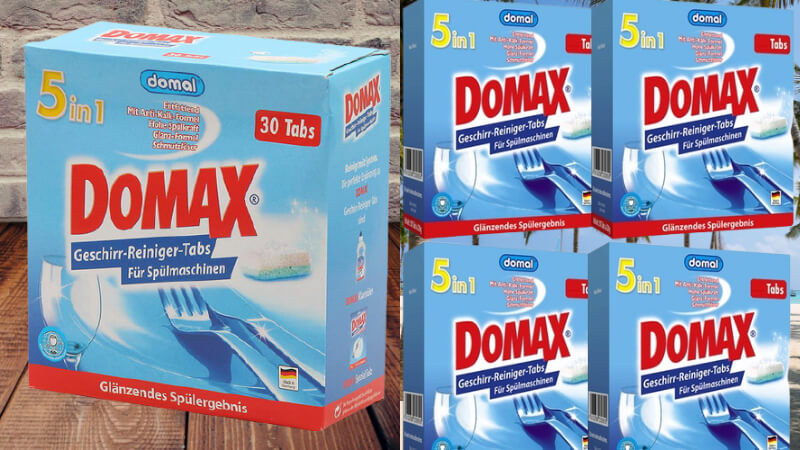 Viên rửa bát Domax giúp tẩy sạch các vết bẩn, thức ăn thừa trên chén dĩa nhanh chóng