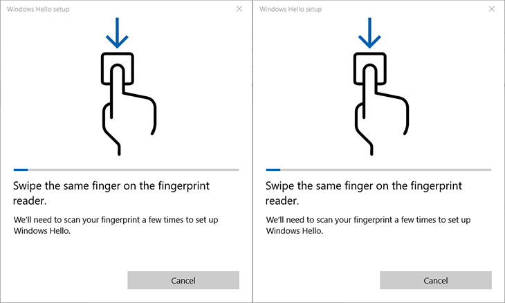  trượt một ngón tay vào Fingerprint Reader 