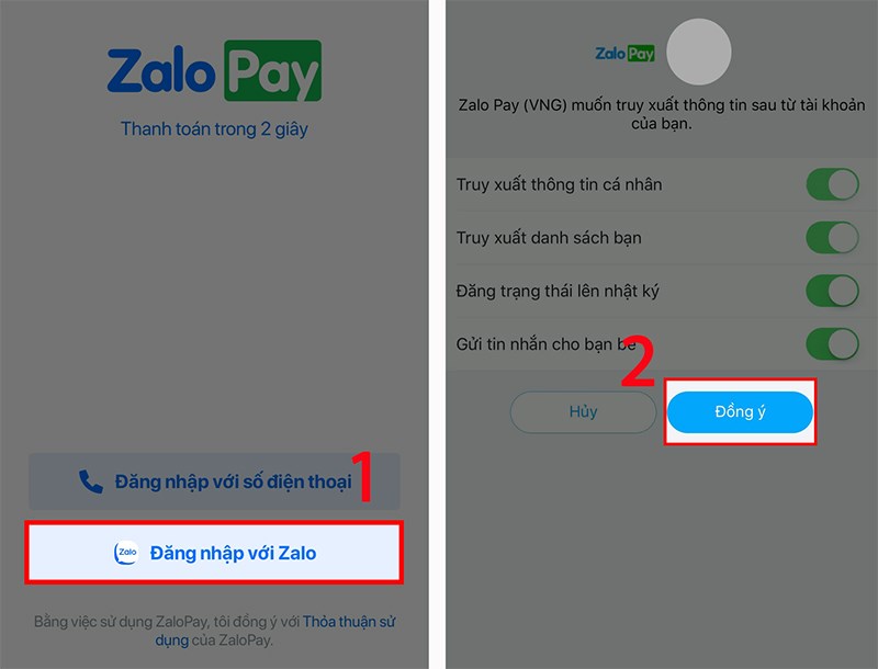 Bước 2: Chọn đăng nhập bằng tài khoản Zalo > Chọn Đồng ý để cho phép Zalo truy xuất thông tin tài khoản.