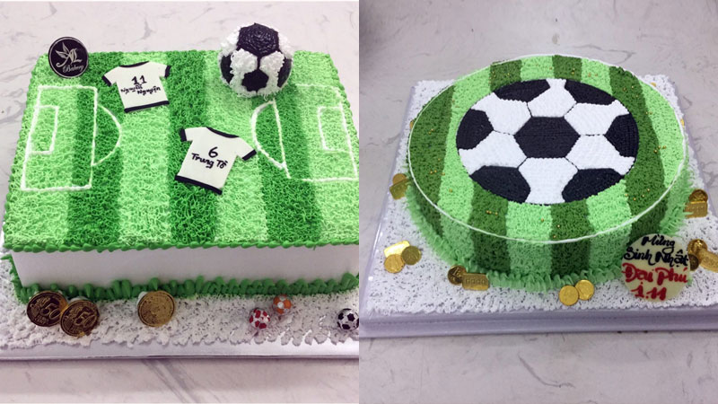 Mẫu bánh sinh nhật hình bóng đá 001, mẫu bánh sinh nhật sân bóng