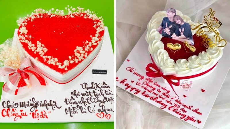 Mẫu bánh sinh nhật tặng chồng hình trái tim đẹp mắt