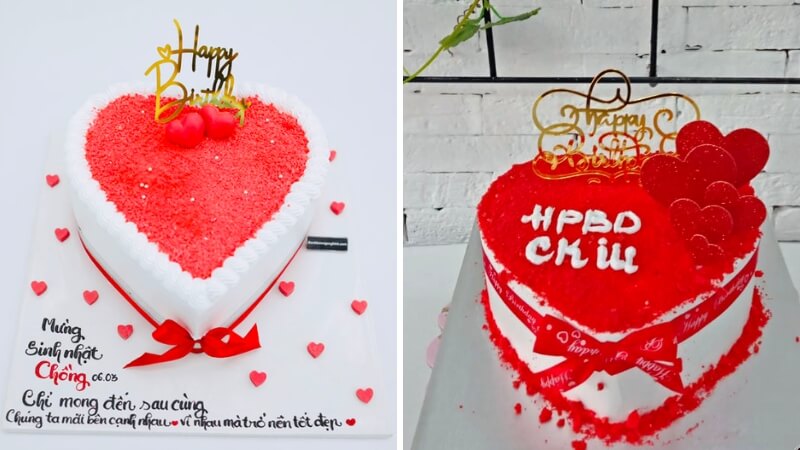 Mẫu bánh sinh nhật tặng chồng hình trái tim màu đỏ