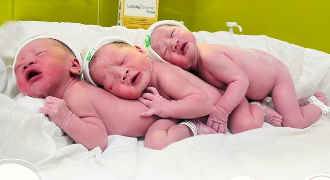 Ba bé chào đời khỏe mạnh tại Bệnh viện Phụ sản Hà Nội. Ảnh: Bệnh viện cung cấp