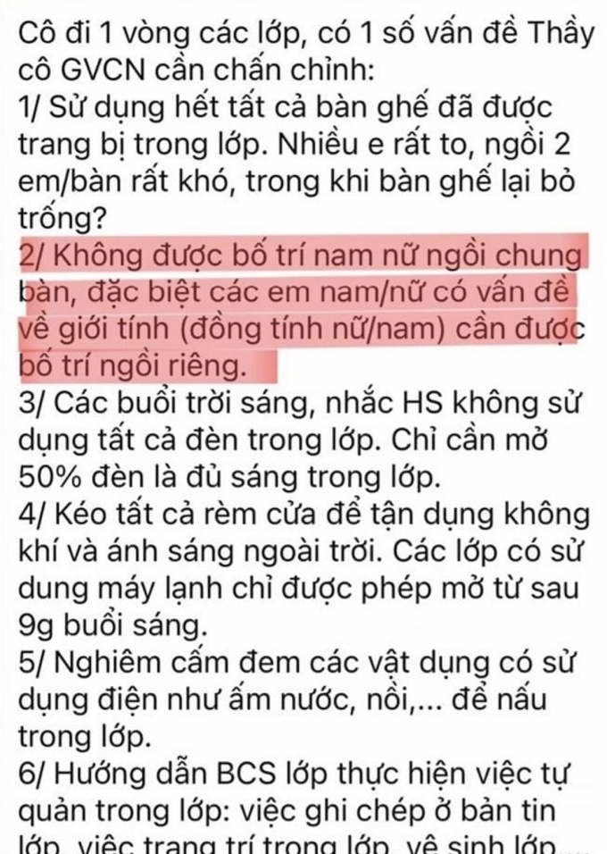 Tin nhắn được hiệu trưởng Nguyễn Thị Thanh Trúc gửi các giáo viên chủ nhiệm. Ảnh chụp màn hình