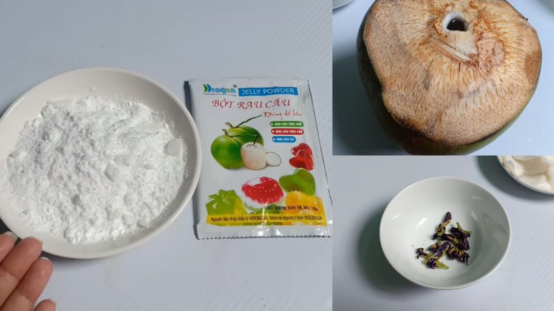 Một số nguyên liệu làm rau câu dừa hoa đậu biếc
