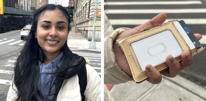 Rebecca Raghunath, một sinh viên đại học 20 tuổi, mang theo mọi thứ trong ví, từ thẻ của siêu thị, ngân hàng, đến cả thẻ bác sĩ thú y con chó của cô. Ảnh: WSJ