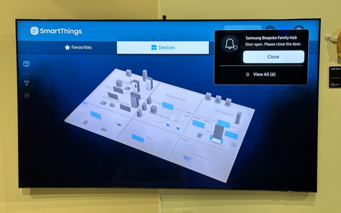 Giao diện 3D của SmartThings mô phỏng các thiết bị trong gia đình trên TV. Ảnh: Tuấn Hưng