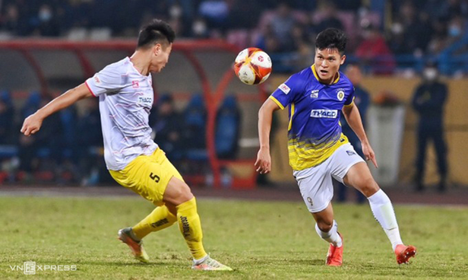 Hà Nội FC trong trận thắng Hải Phòng 2-0 trên sân Hàng Đẫy, đoạt Siêu Cup Quốc gia ngày 29/1. Ảnh: Lâm Thoả
