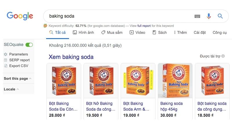 Mua baking soda trên các trang bán hàng online