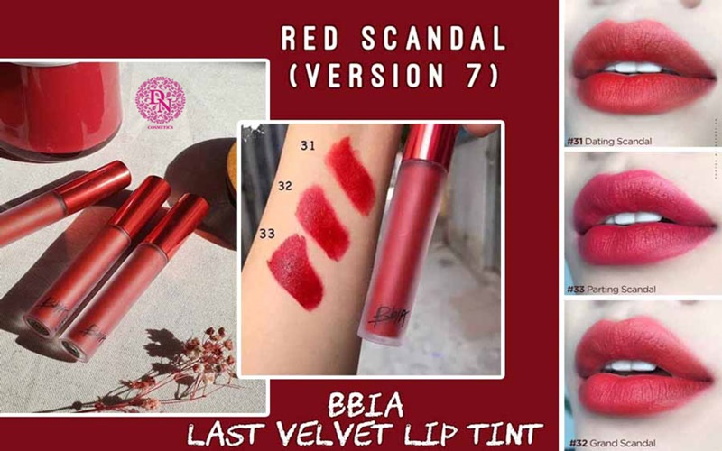 Bảng màu son Bbia Last Velvet Lip Tint Version 7 nắp đỏ