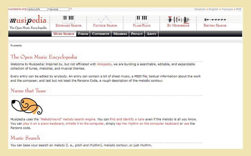 Giao diện của trang web Musipedia.org