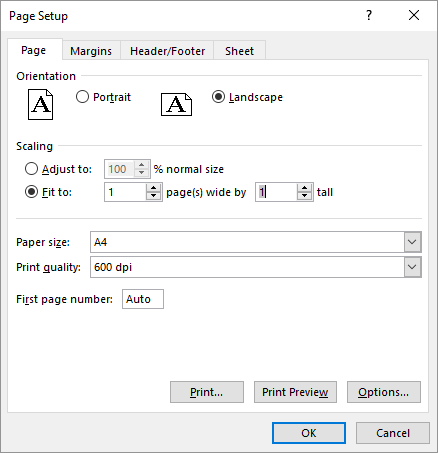 Thiết lập trang Excel