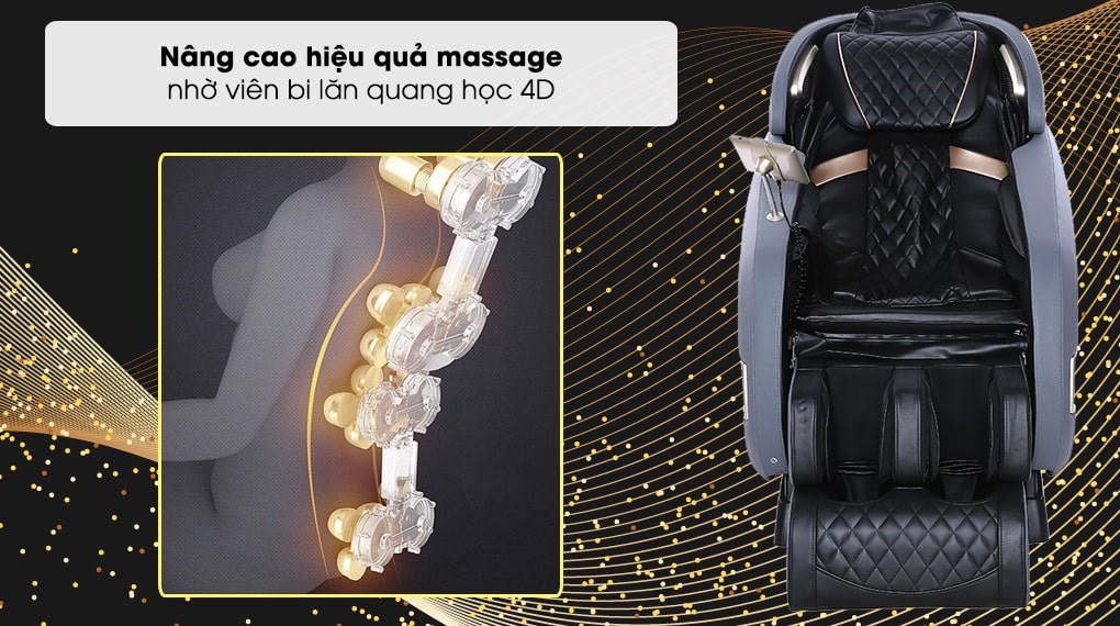Ghế massage toàn thân Airbike Sport MK-278 nâng cao hiệu quả massage nhờ viên bi lăn quang học 4D