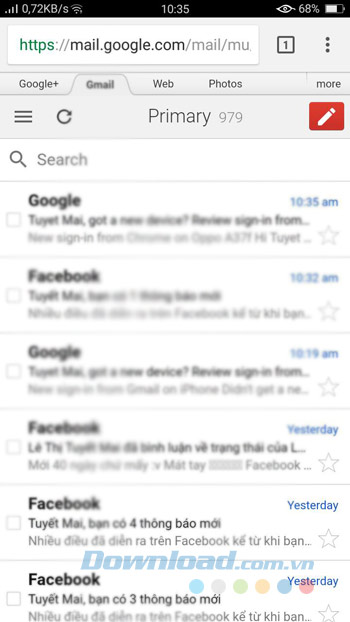 Giao diện hòm thư Gmail