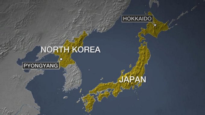 Vị trí Triều Tiên và đảo Hokkaido của Nhật Bản. Đồ họa: CBS News