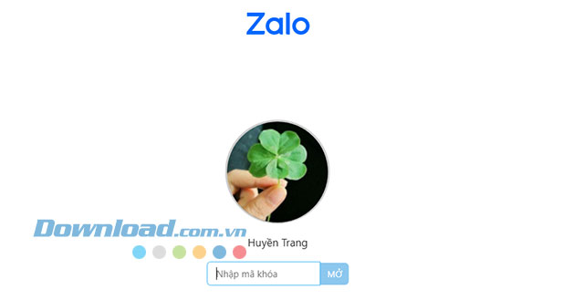 Giao diện khóa của Zalo