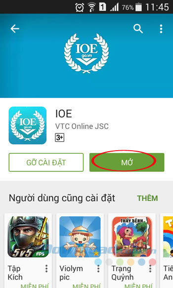 Mở ứng dụng IOE cho Android lên