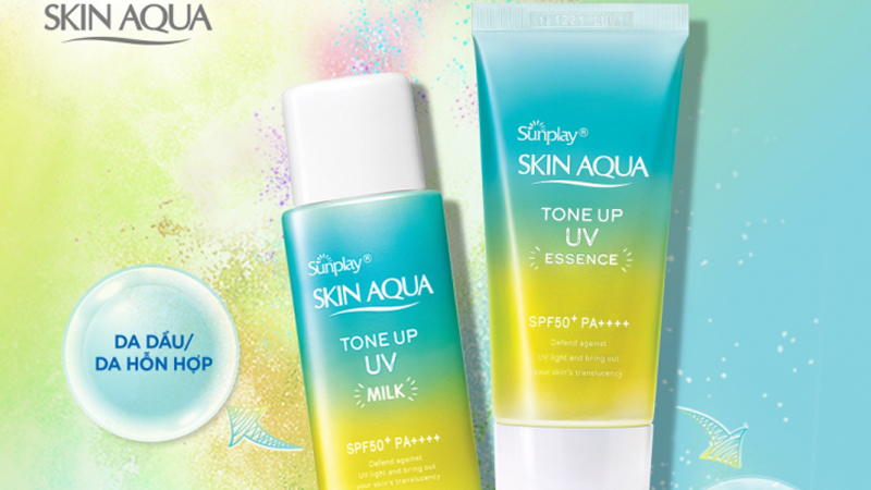Kem chống nắng Sunplay Skin Aqua Tone Up UV Milk và Essence
