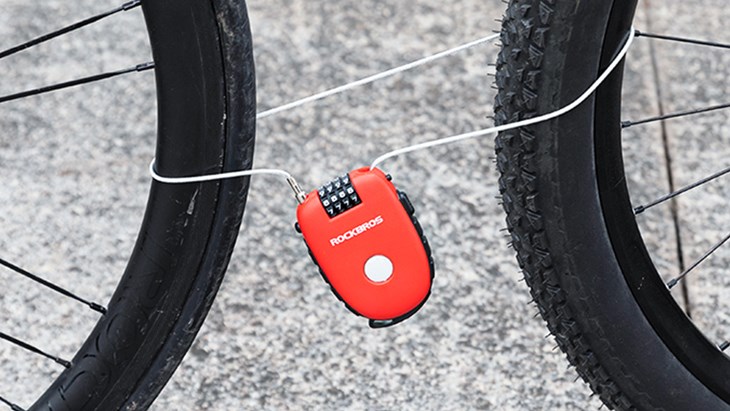 Khóa cáp xe đạp RockBros RB-L01 Đỏ có thiết kế hiện đại, khóa mật mã 4 số an toàn 