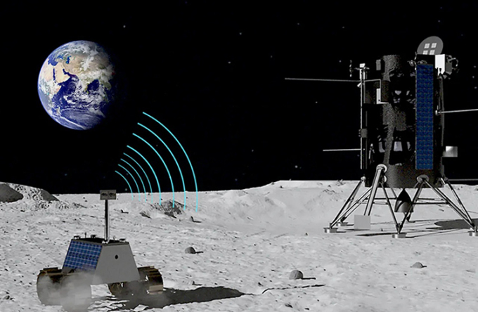 Mô phỏng robot tự hành kết nối 4G với tàu đổ bộ Mặt Trăng. Ảnh: Nokia