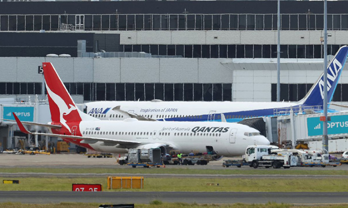 Chuyến bay Qantas QF144 hạ cánh tại  Sân bay Sydney ngày 18/1/2023. Ảnh: Brendon Thorne