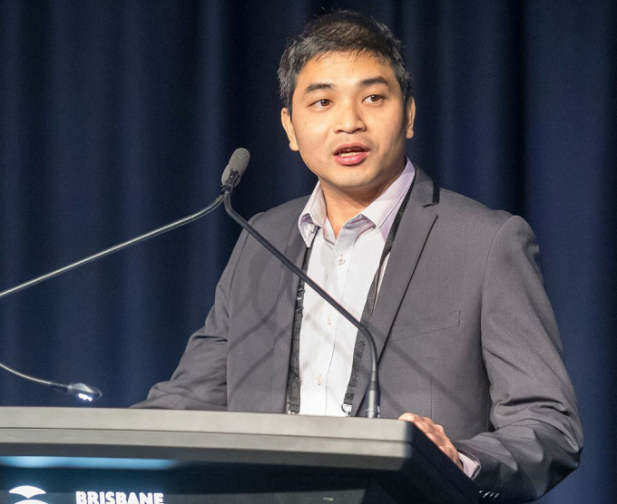 Tiến sĩ Thông tại hội nghị quốc tế ở Brisbane, Australia, năm 2019. Ảnh: NVCC