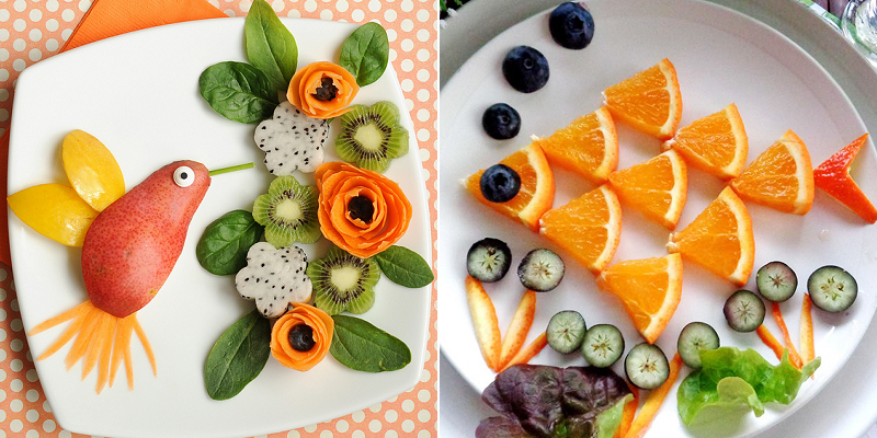Hãy cùng bé sáng tạo những “bức tranh” hoa quả tuyệt đẹp trên đĩa trắng.