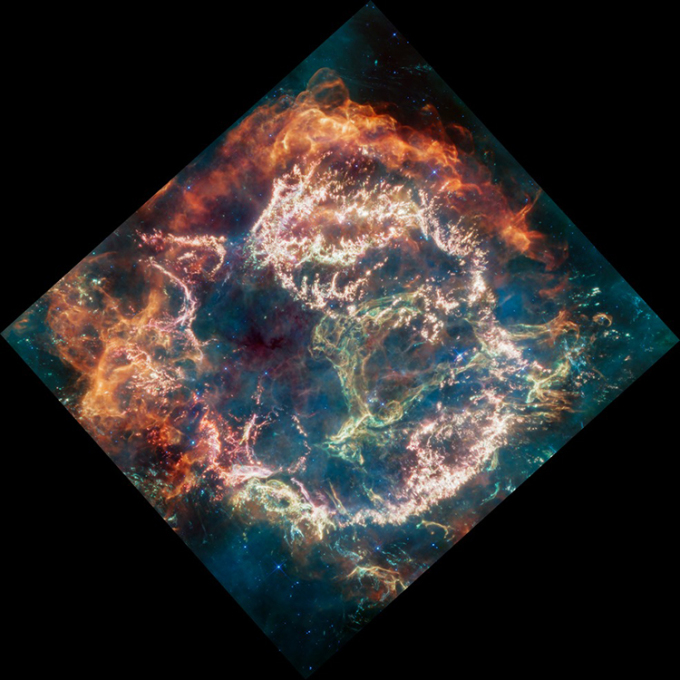 Tàn dư siêu tân tinh Cassiopeia A chụp bởi kính viễn vọng không gian James Webb. Ảnh: NASA