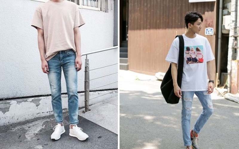 Phối quần jeans và áo phông cho nam gầy
