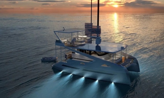 Tàu hai thân Zen50 chạy bằng điện mặt trời. Ảnh: Zen Yachts
