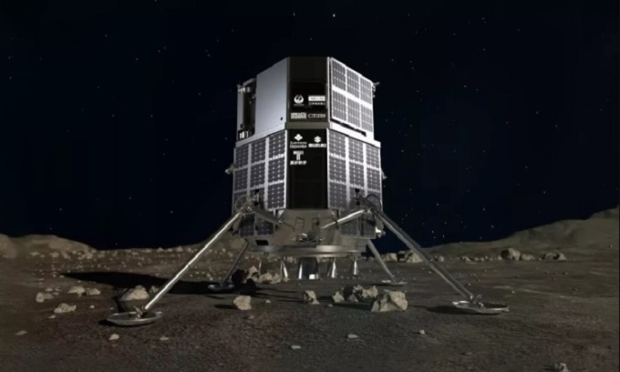 Mô phỏng trạm Hakuto-R hạ cánh trên Mặt Trăng. Ảnh: ispace