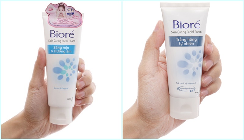 Sữa rửa mặt Bioré sáng mịn & dưỡng ẩm (trái) và sữa rửa mặt Bioré trắng hồng tự nhiên (phải)