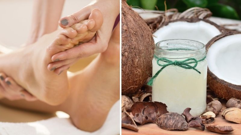 Massage chân với dầu dừa