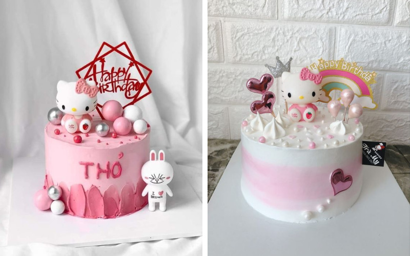 Bánh sinh nhật Hello Kitty 3D màu hồng xinh xắn