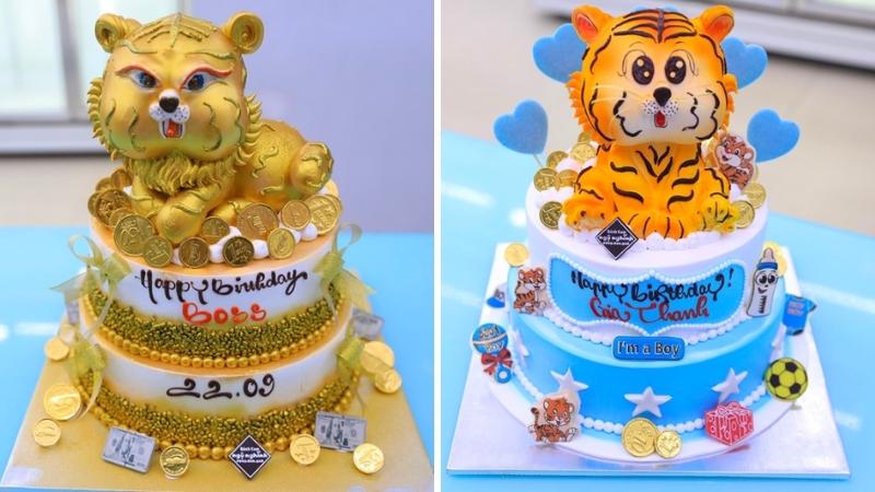 Bánh sinh nhật con hổ 2 tầng 3D