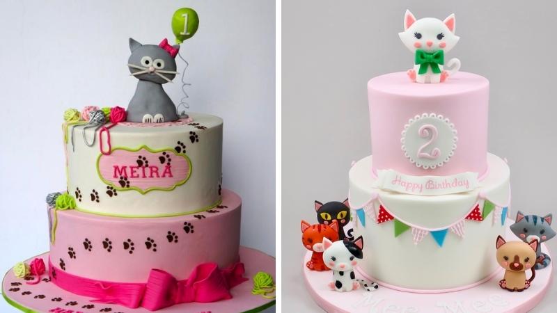 Bánh sinh nhật con mèo 2 tầng