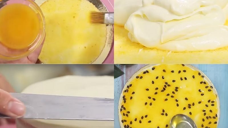 Ghép bánh và cho kem lên tạo thành một cái bánh hoàn chỉnh