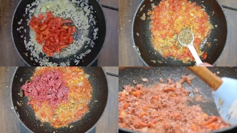 Làm thịt bò băm sốt cà chua